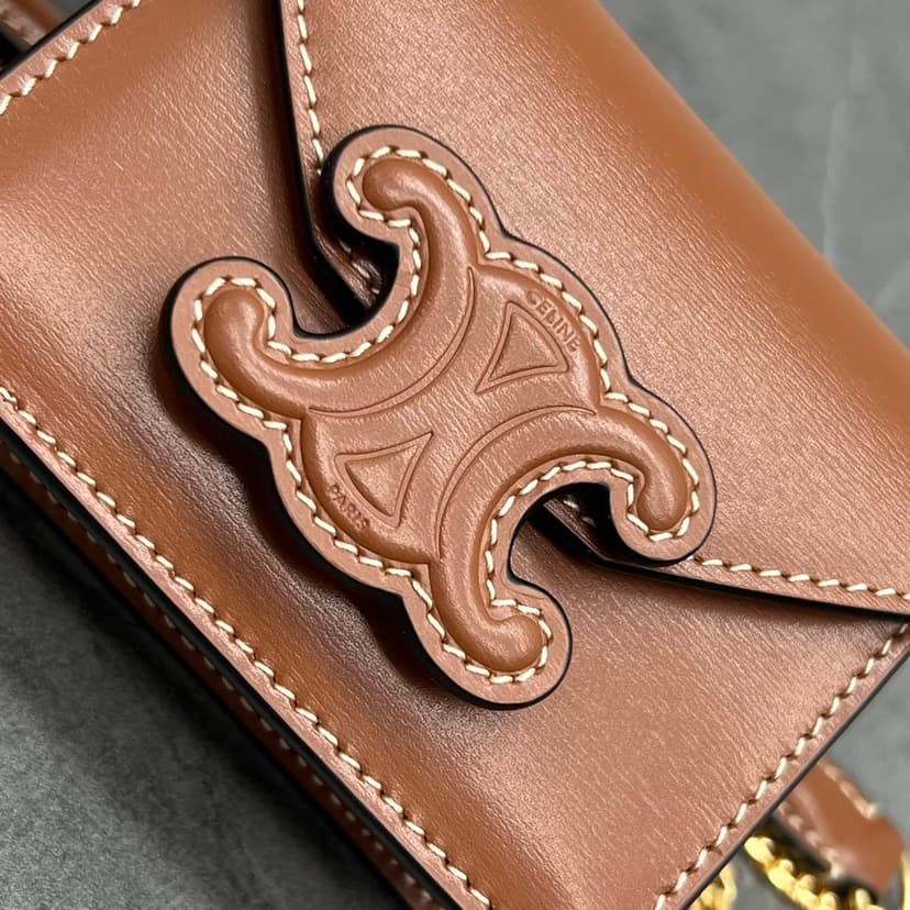 Celine Card Holder On Chain Triomphe Tan For Women 4in/11cm 10J743DPV.04LU