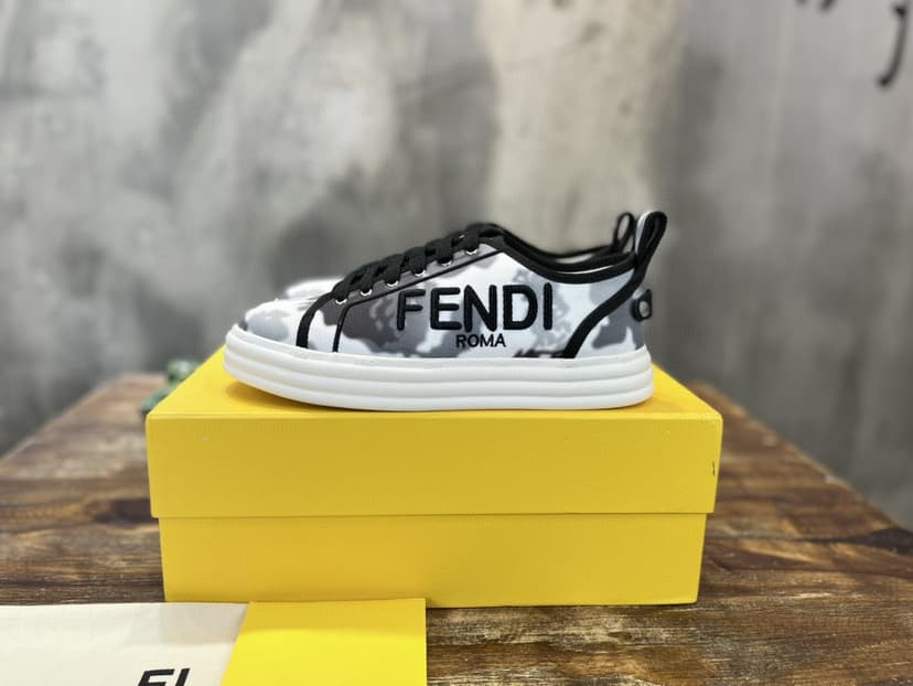 Fendi Domino Fabric Sneakers Grey For Men