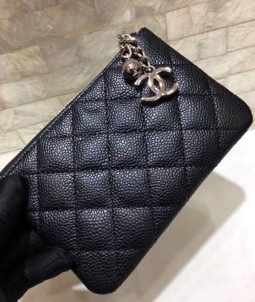 Chanel CO-CO Classic Mini Pouch Wallet 14cm/5.5in Gold Toned Hardware For Women Black