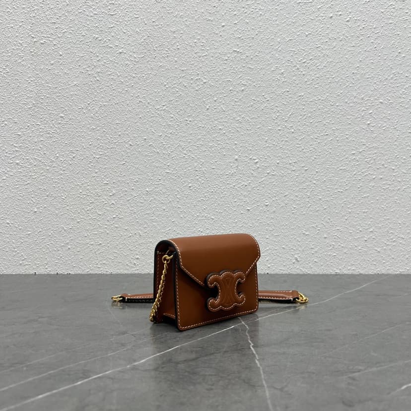 Celine Card Holder On Chain Triomphe Tan For Women 4in/11cm 10J743DPV.04LU