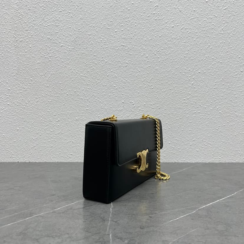 Celine Chain Box Triomphe Bag Black For Women 9in/22cm 110803BF4.38NO
