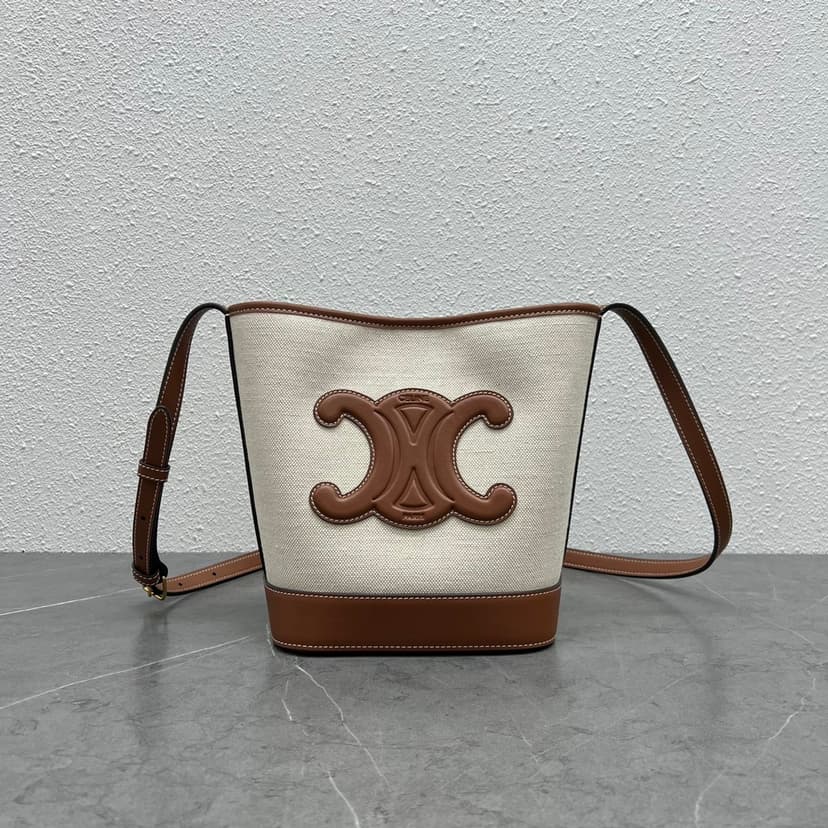 Celine Small Bucket Cuir Triomphe In Textile Natural / Tan For Women 9in/22cm 198242EFL.02NT