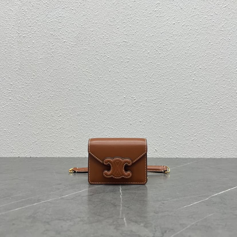 Celine Card Holder On Chain Triomphe Tan For Women 4in/11cm 10J743DPV.04LU