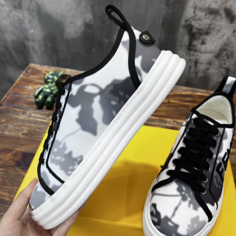 Fendi Domino Fabric Sneakers Grey For Men