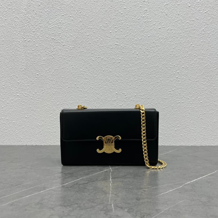 Celine Chain Box Triomphe Bag Black For Women 9in/22cm 110803BF4.38NO