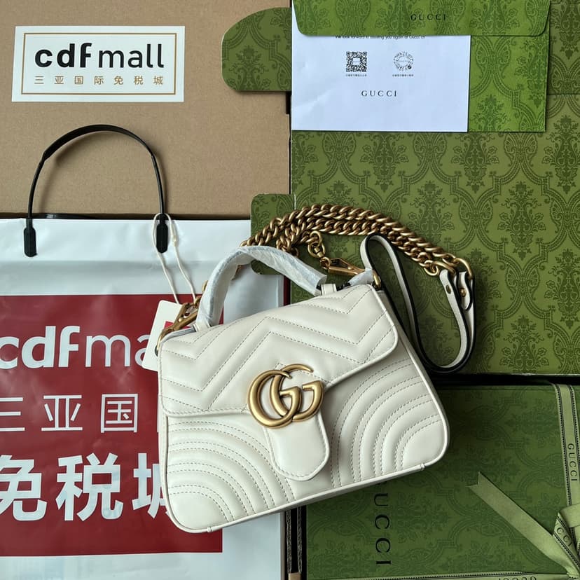 Gucci GG Marmont Mini Top Handle Bag White For Women, Women's Bags 8.3in/21cm GG ?547260 DTDIT 9022