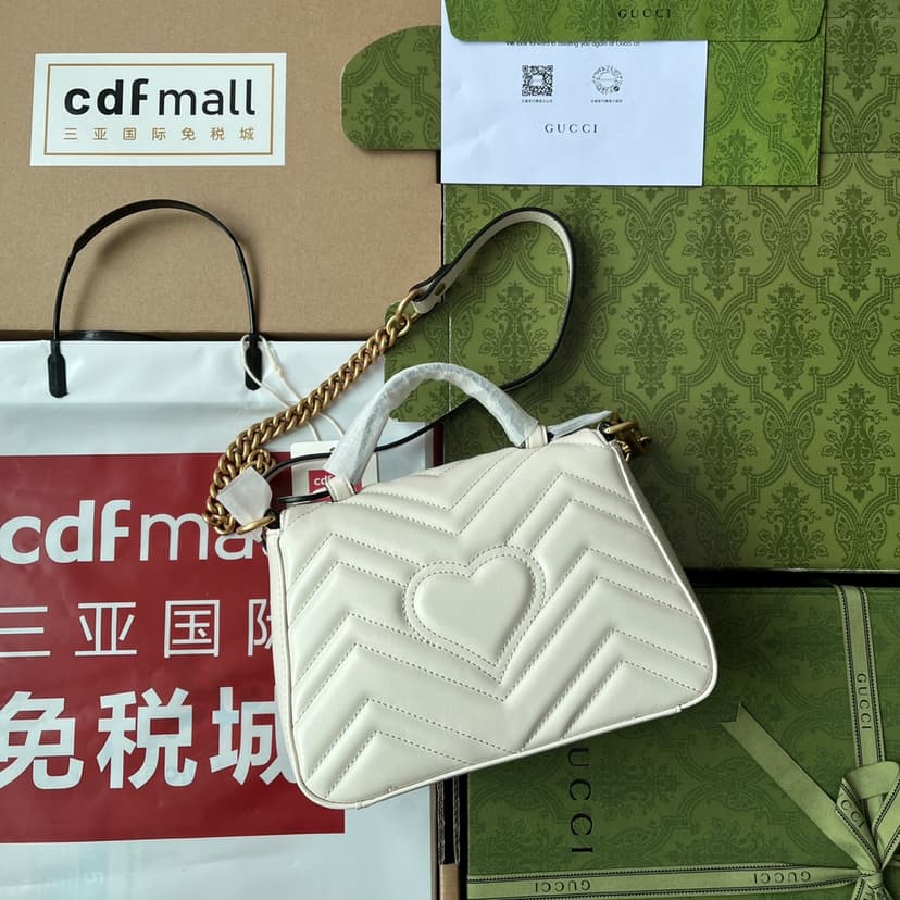 Gucci GG Marmont Mini Top Handle Bag White For Women, Women's Bags 8.3in/21cm GG ?547260 DTDIT 9022